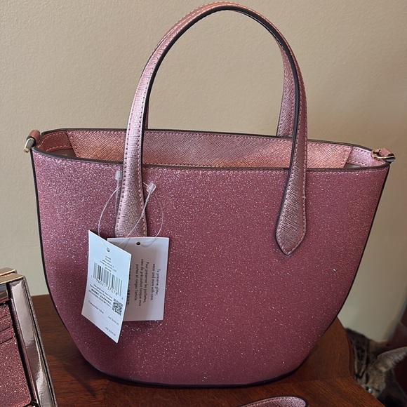 Kate Spade  Glitter mini tote  wristlet
Card holder  Mitten Pink 3 piece set NWT - Picture 8 of 17